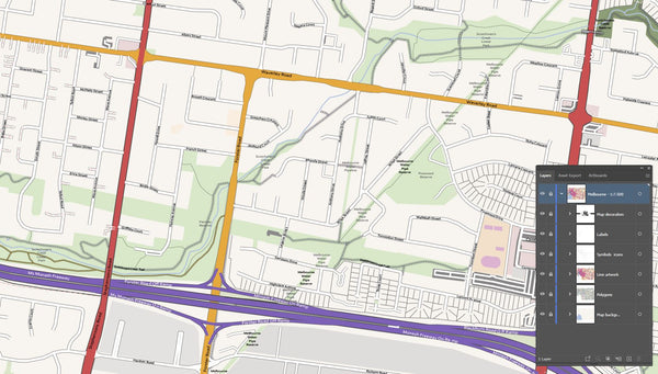 Editable City Map of East Melbourne Australia