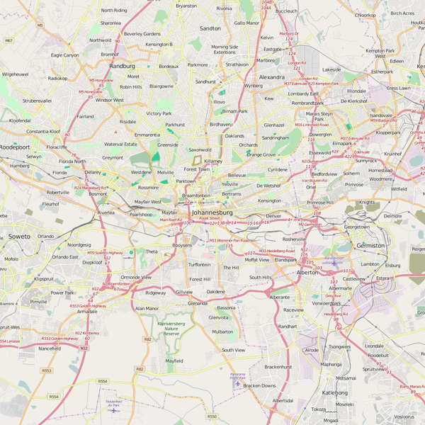 Editable City Map of Johannesburg